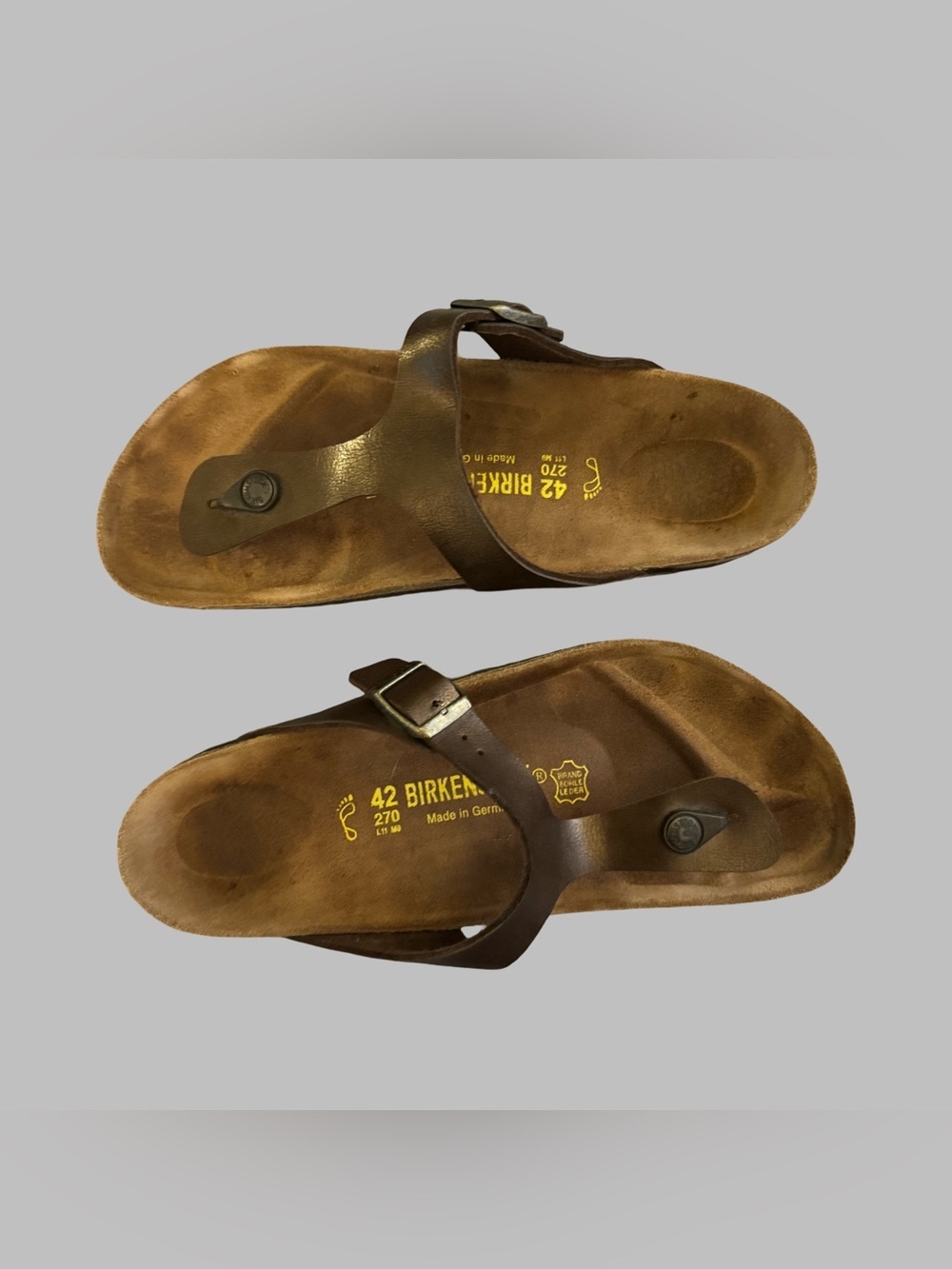 BIRKENSTOCK Women’s Gizeh Brown Leather Thong Sandals with Buckle Size 42